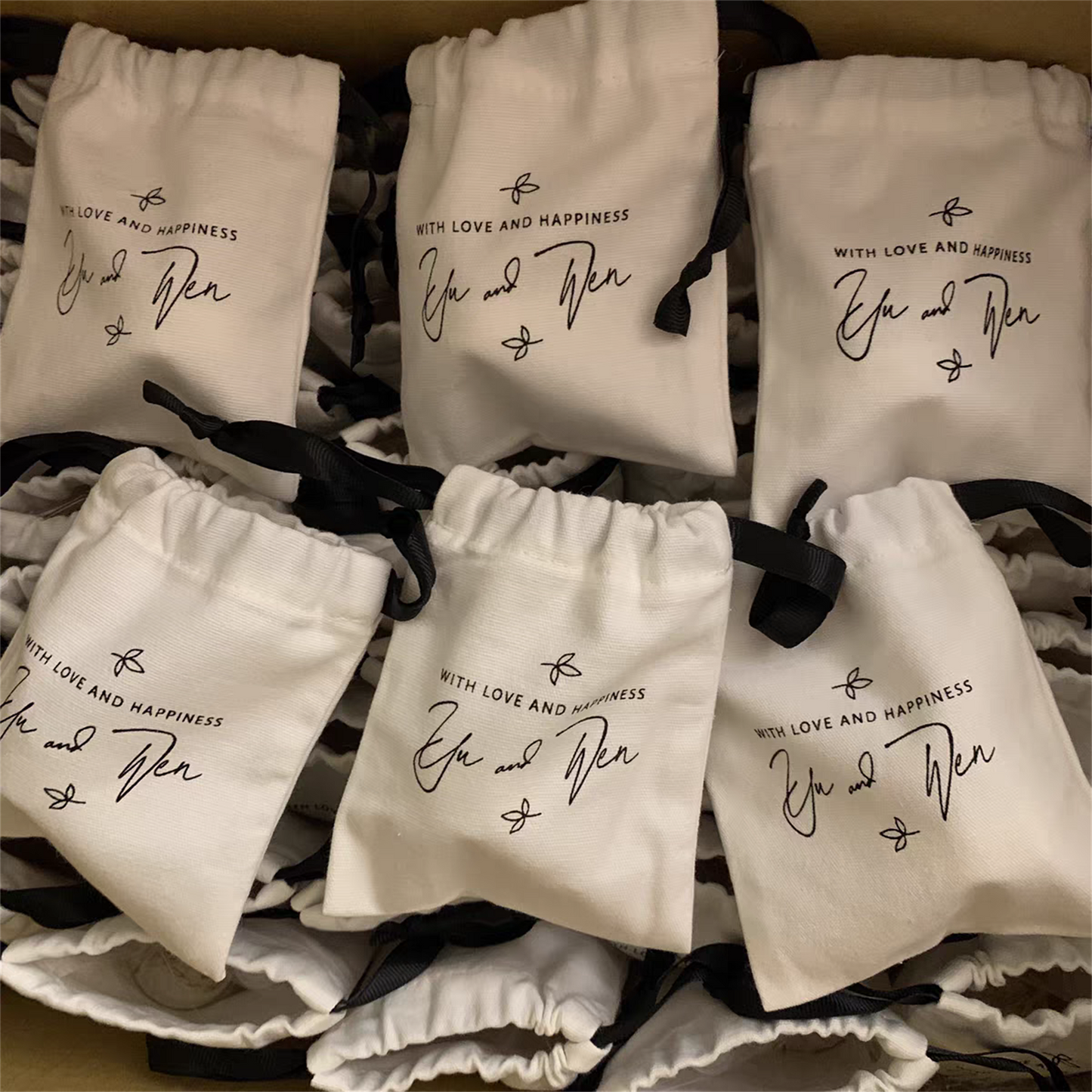 100pcs Custom Logo Cotton Drawstring Jewelry Bags