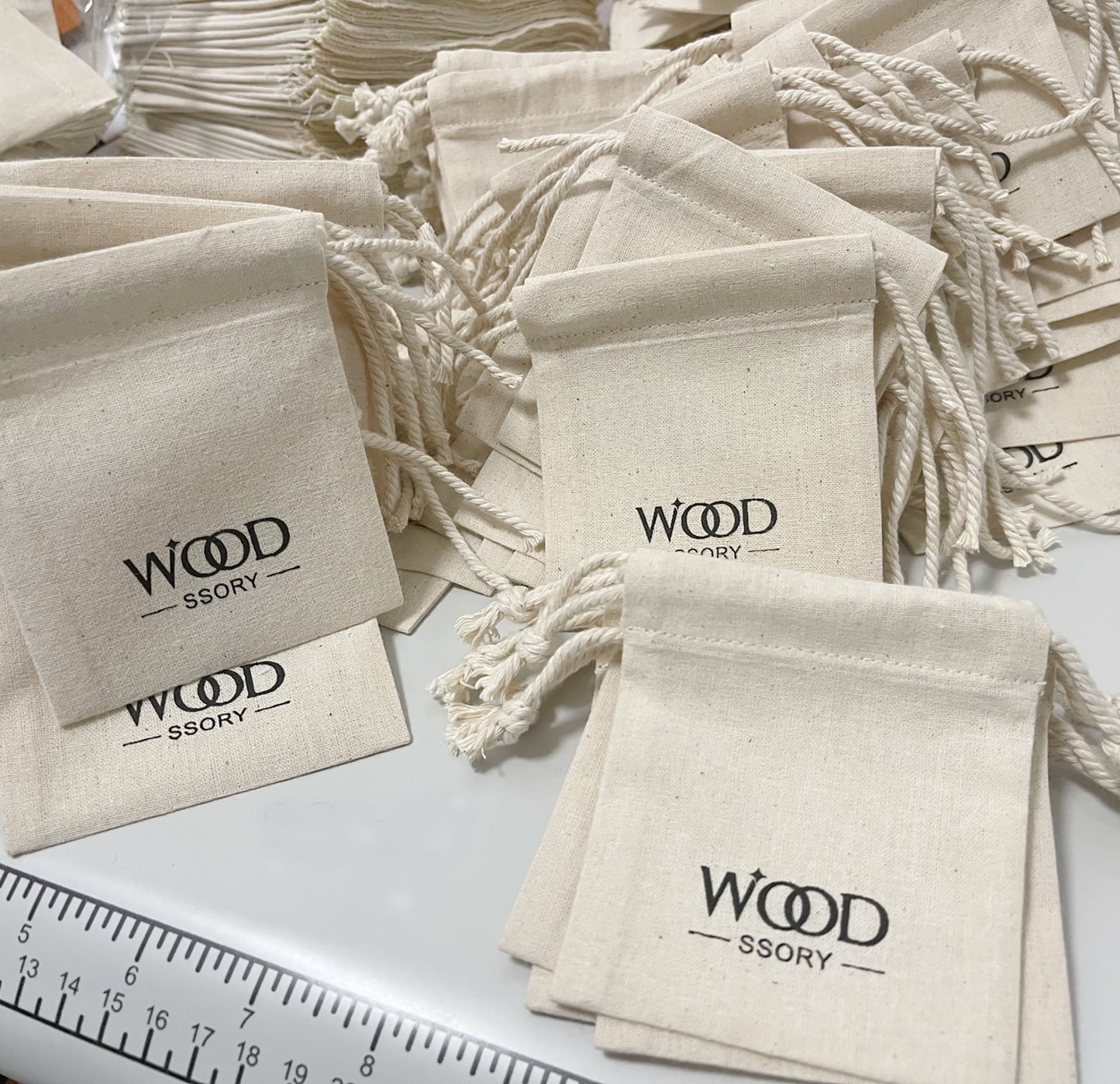 100pcs Custom Logo Natural Cotton Linen Drawstring Bag