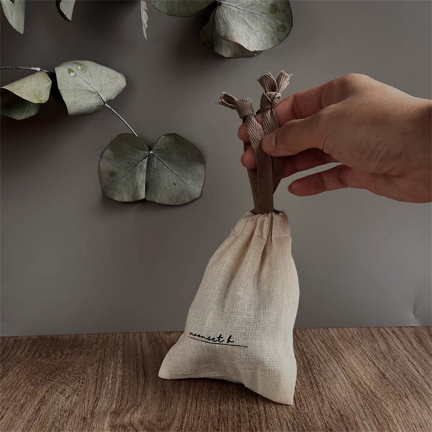 100pcs Custom Logo Natural Cotton Slub Drawstring Bags