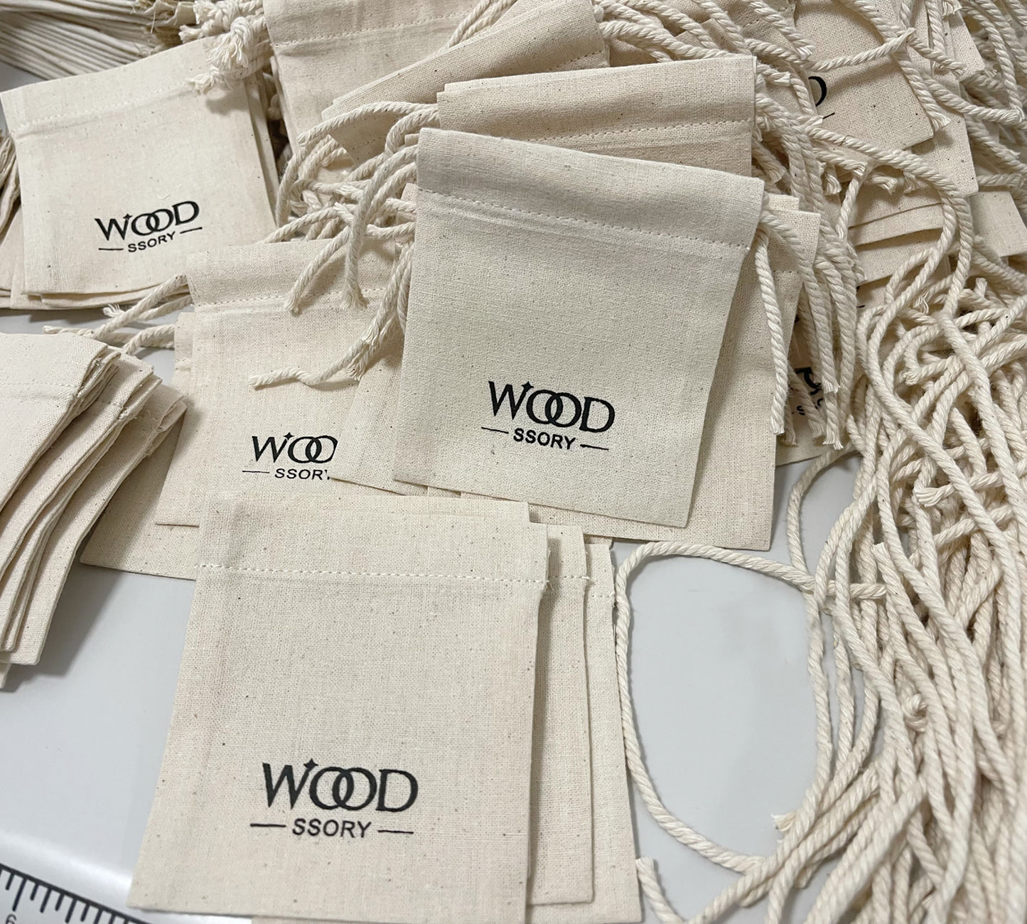 100pcs Custom Logo Natural Cotton Linen Drawstring Bag