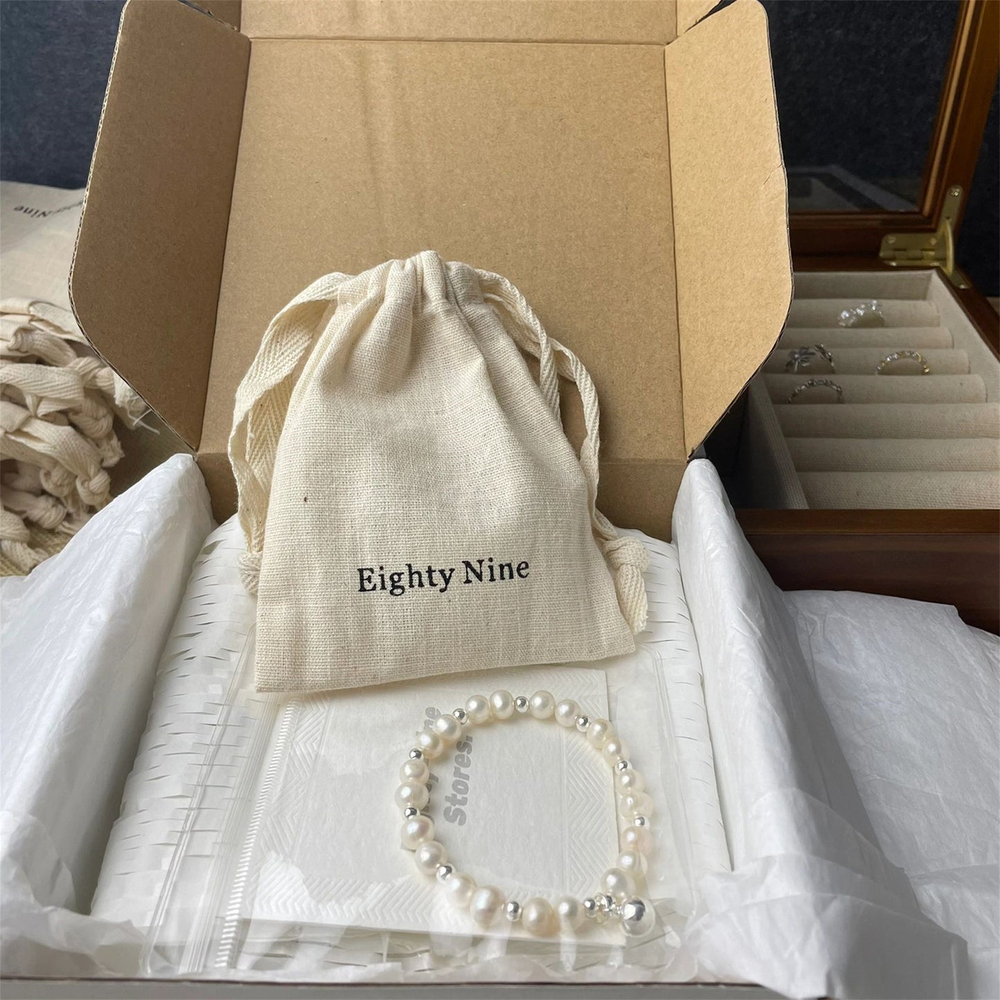 100pcs Custom Logo Natural Cotton Slub Drawstring Bags