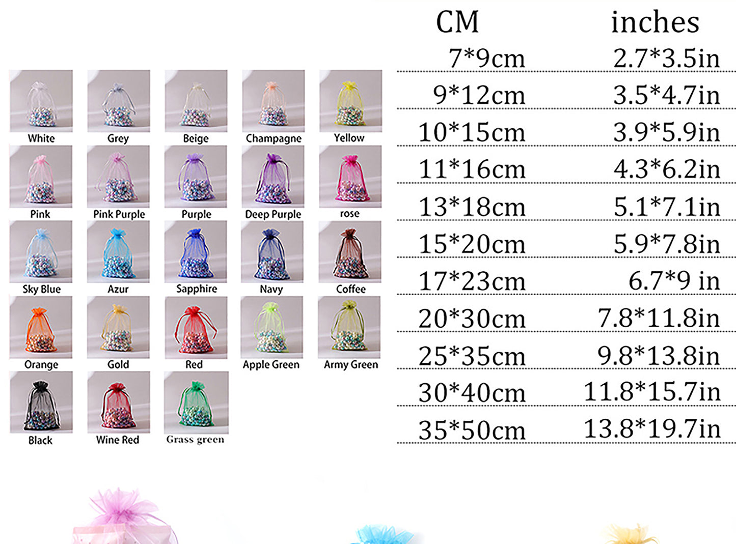 100 pcs Custom Logo Organza Mesh Bags