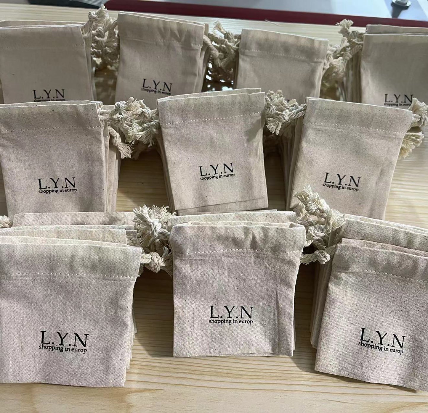 100pcs Custom Logo Natural Cotton Linen Drawstring Bag