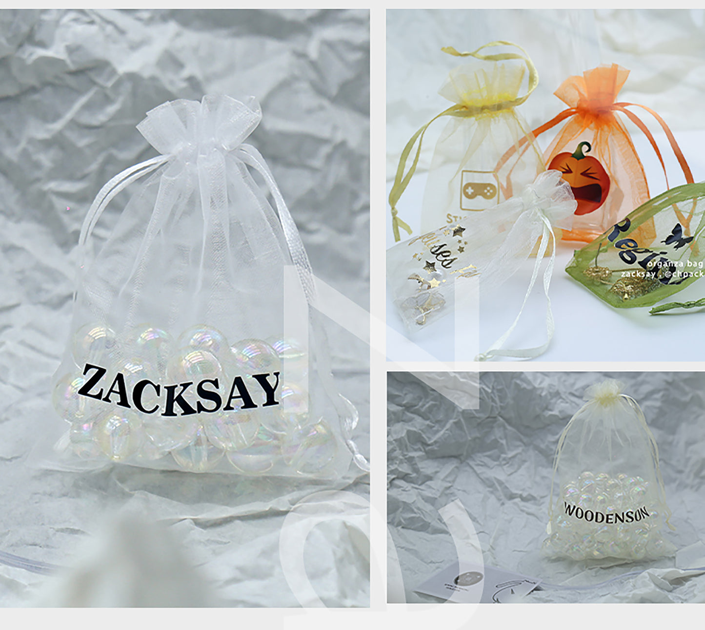 100 pcs Custom Logo Organza Mesh Bags