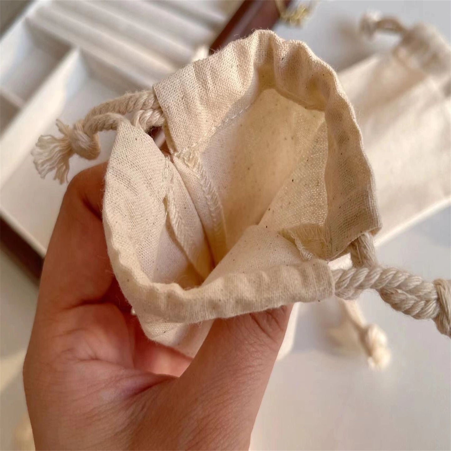 100pcs Custom Logo Natural Cotton Linen Drawstring Bag